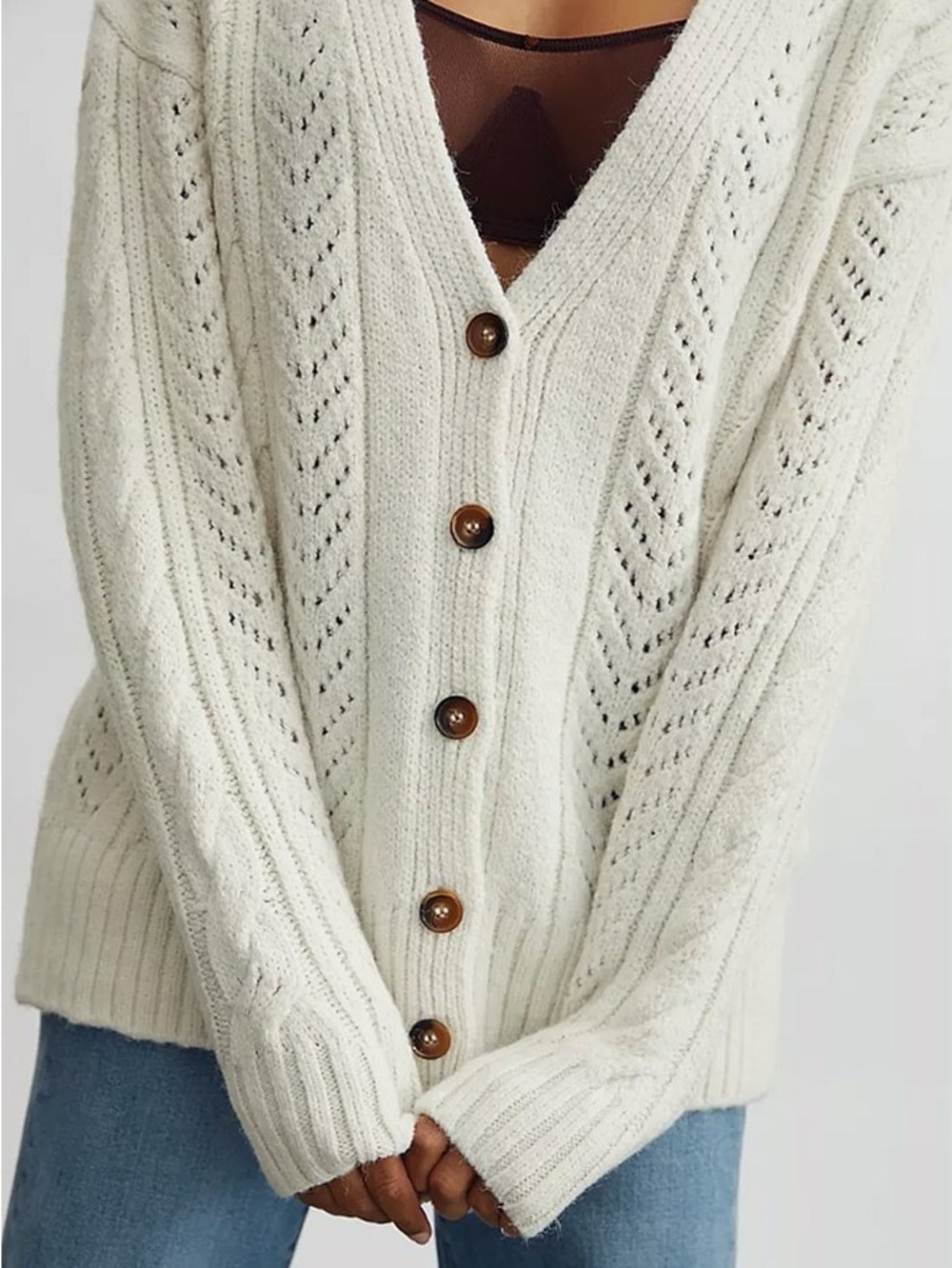 Anthropologie Classic Pointelle Cardigan Light Sand